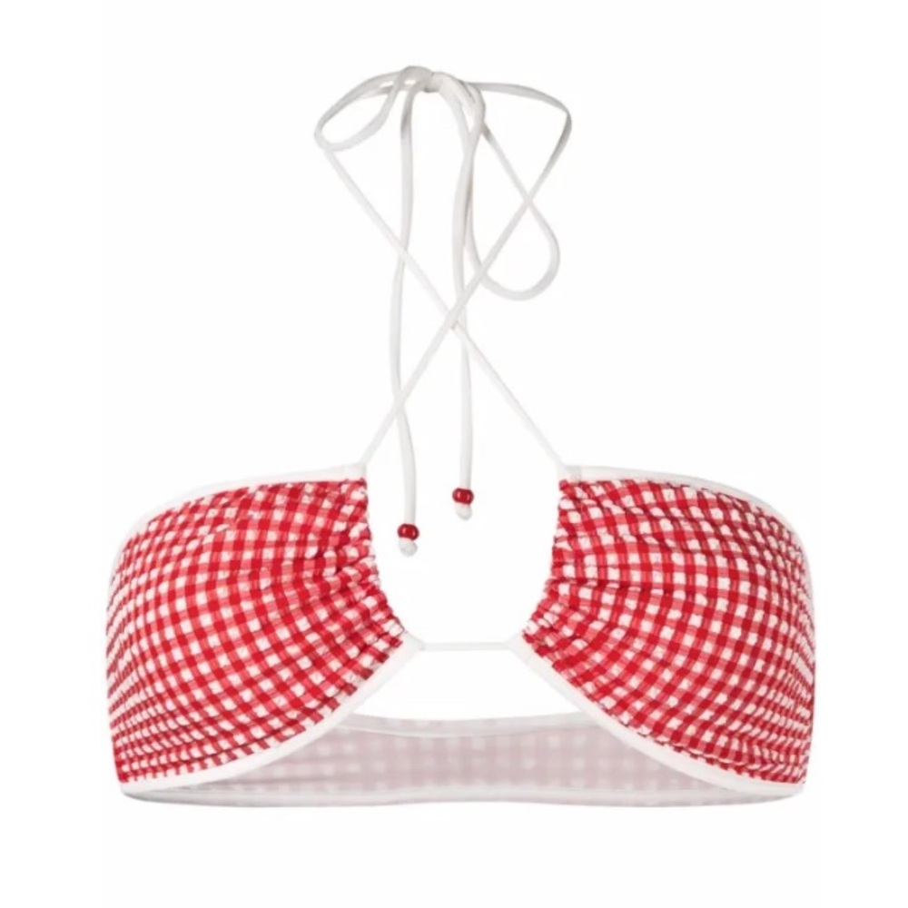 La Perla Bandeau Bikini Top in Red Gingham Seersucker
